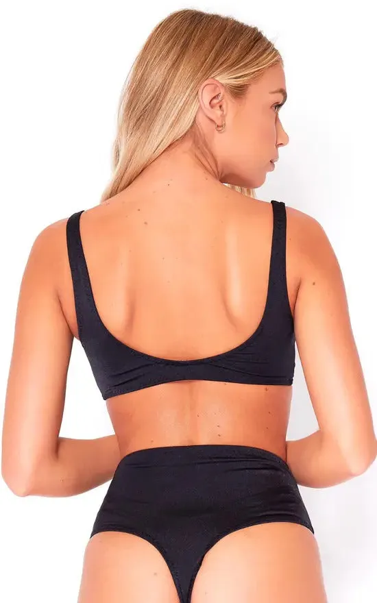 High Waisted Thong Bikini Bottoms In Black by Maribela sold by Goddiva product image thumbnail 2