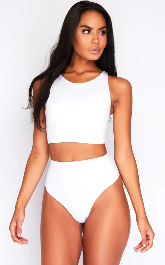 High Waist Thong Bikini Bottoms In White by Maribela sold by Goddiva