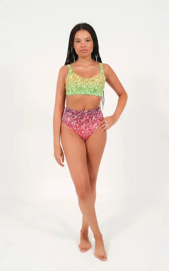 Bikini Crop Top In Rainbow Glitter Print by Maribela sold by Goddiva product image thumbnail 2