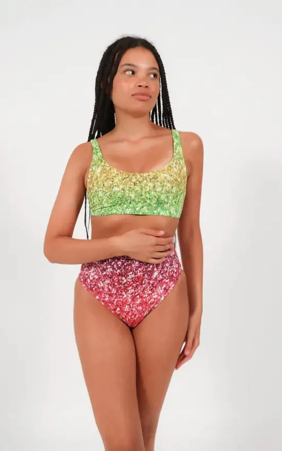 Bikini Crop Top In Rainbow Glitter Print by Maribela sold by Goddiva product image thumbnail 3