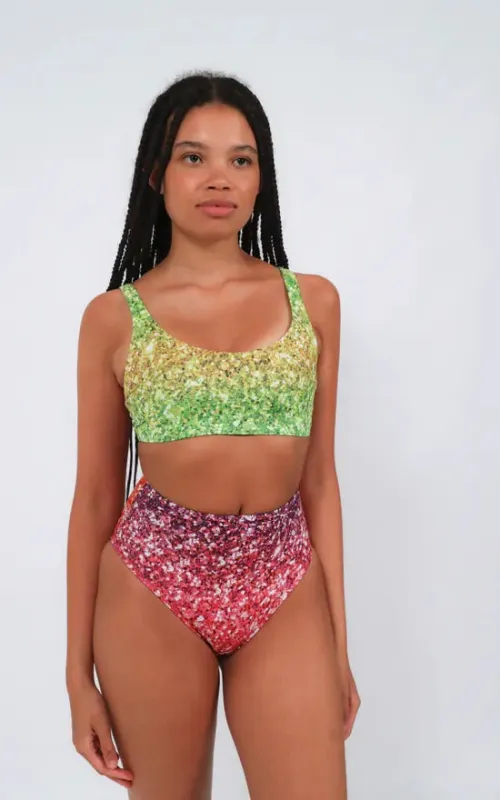 Bikini Crop Top In Rainbow Glitter Print by Maribela sold by Goddiva
