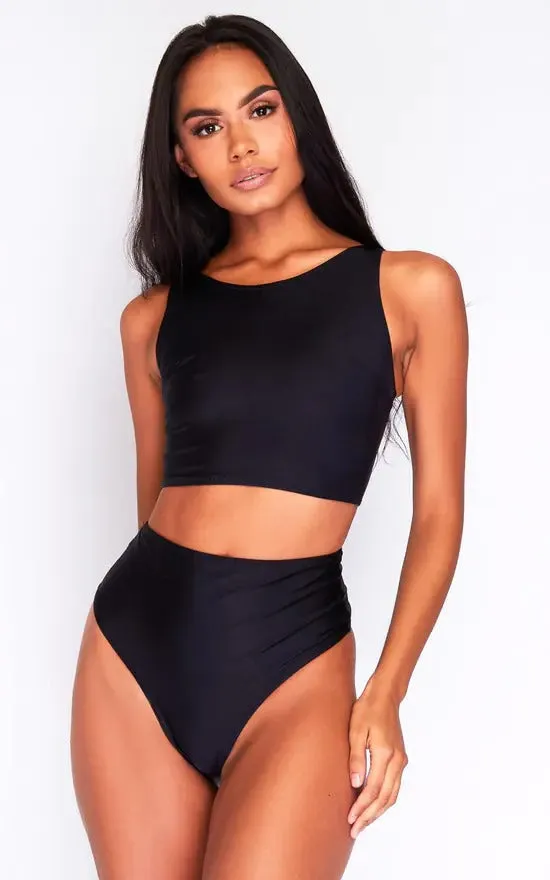Bikini Long Crop Top In Black by Maribela sold by Goddiva