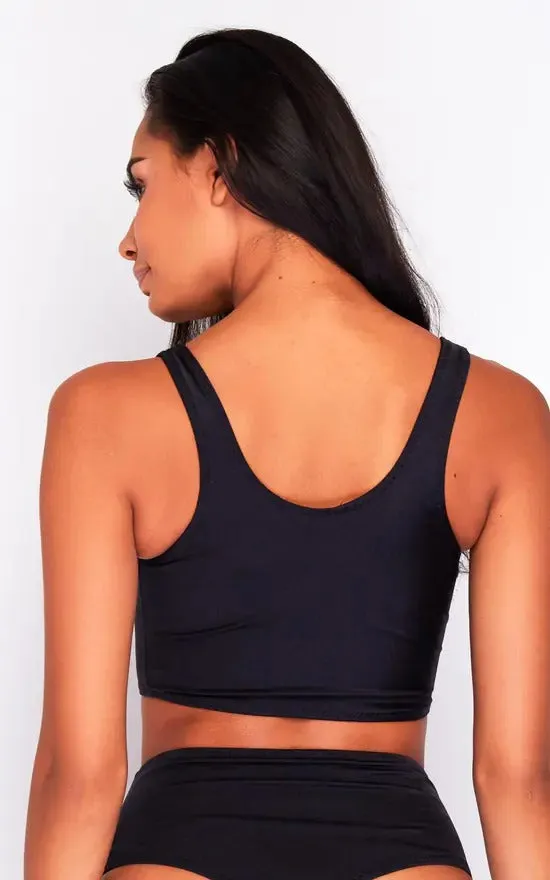 Bikini Long Crop Top In Black by Maribela sold by Goddiva product image thumbnail 2