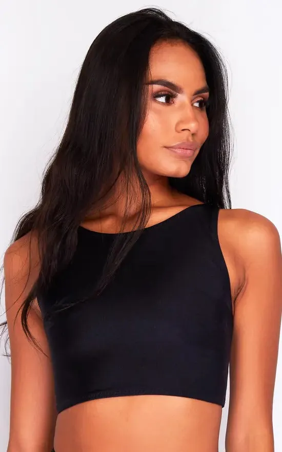 Bikini Long Crop Top In Black by Maribela sold by Goddiva product image thumbnail 3