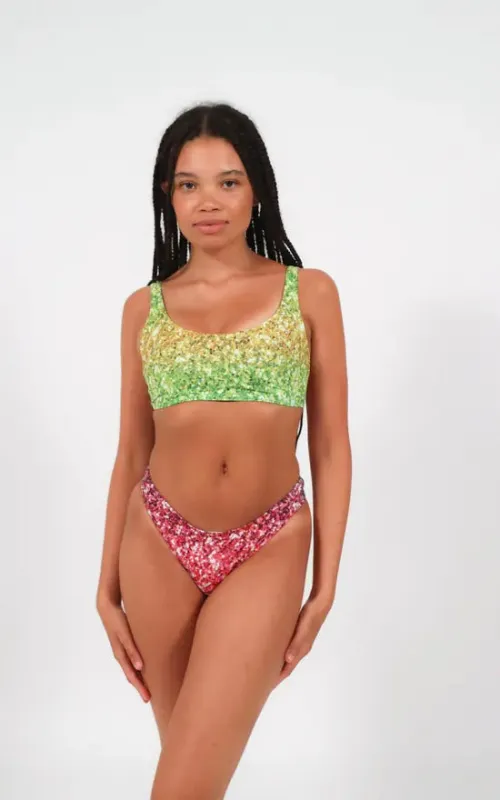 Low Rise Bikini Bottoms In Rainbow Glitter Print by Maribela sold by Goddiva