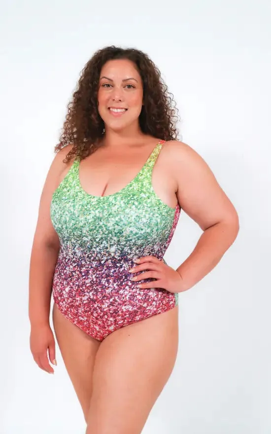 Swimsuit In Rainbow Glitter Print by Maribela sold by Goddiva