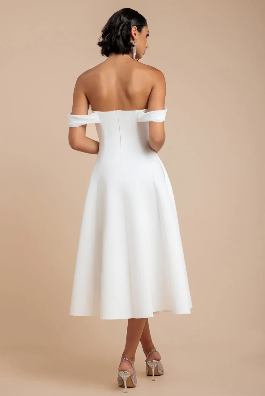 Sparkle Chiffon Cowl Bardot Skater Midi Dress - Cream by Goddiva sold by Goddiva product image thumbnail 2