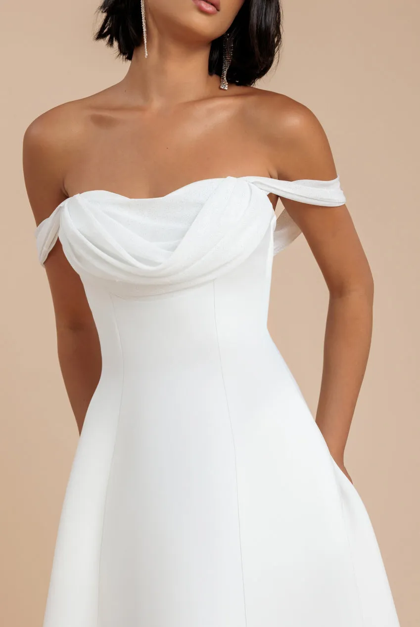 Sparkle Chiffon Cowl Bardot Skater Midi Dress - Cream by Goddiva sold by Goddiva product image thumbnail 3