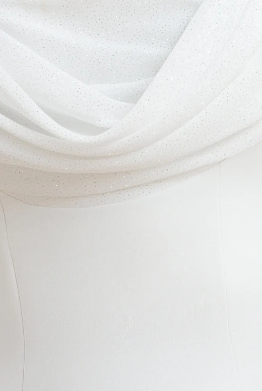 Sparkle Chiffon Cowl Bardot Skater Midi Dress - Cream by Goddiva sold by Goddiva product image thumbnail 4