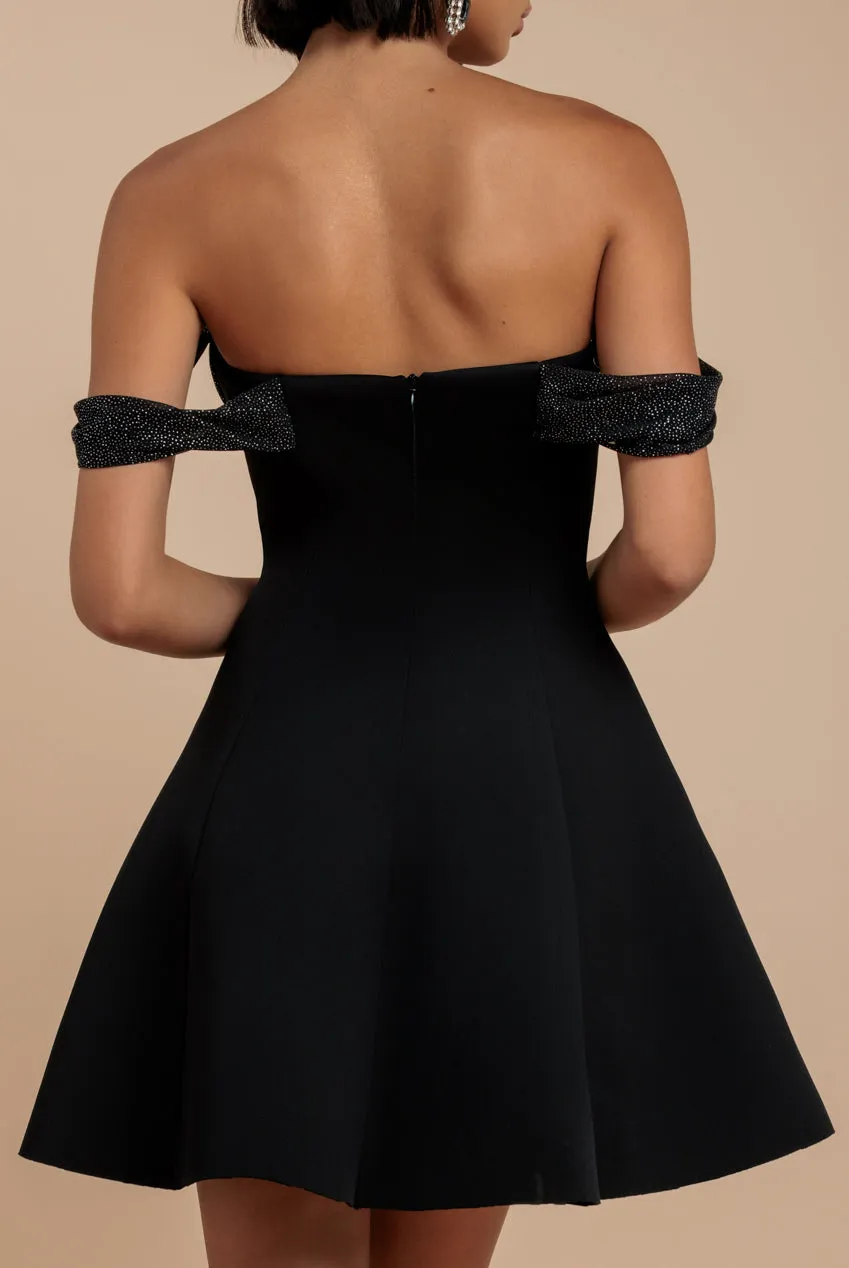 Sparkle Chiffon Cowl Bardot Skater Mini Dress - Black by Goddiva sold by Goddiva product image thumbnail 4