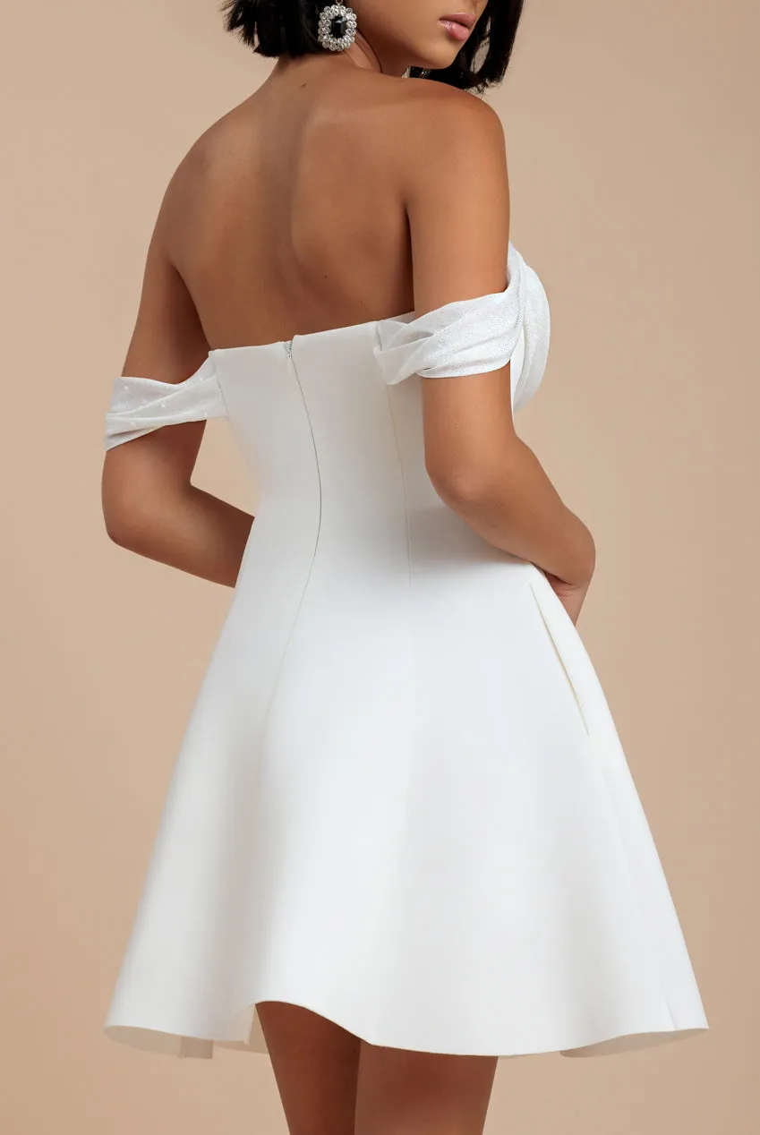 Sparkle Chiffon Cowl Bardot Skater Mini Dress - Cream by Goddiva sold by Goddiva product image thumbnail 4