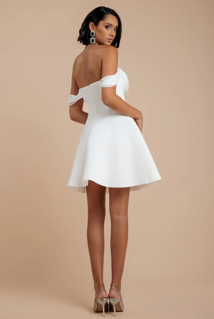 Sparkle Chiffon Cowl Bardot Skater Mini Dress - Cream by Goddiva sold by Goddiva product image thumbnail 2