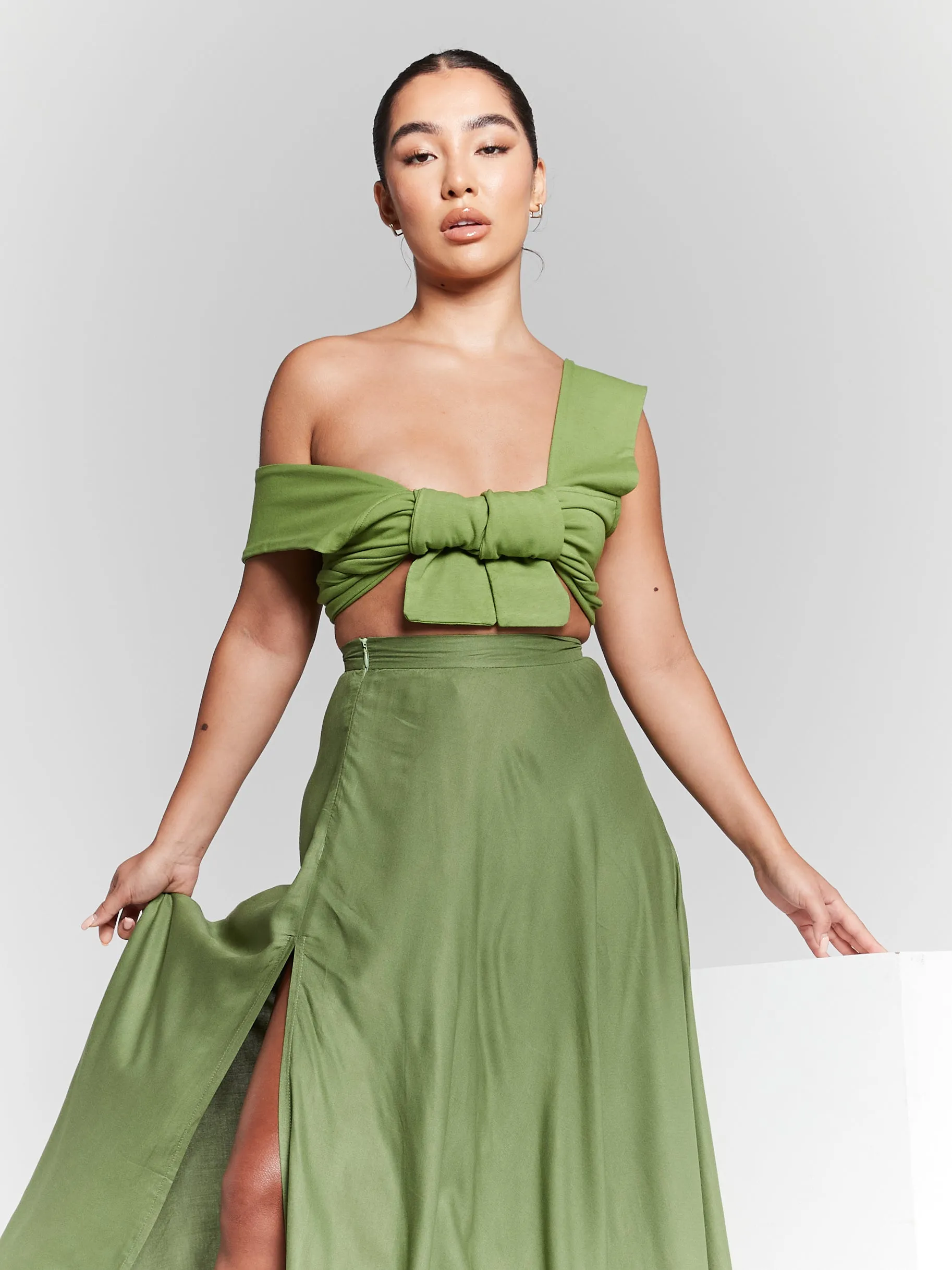 Isla Olive Green Multiway Tie Wrap Top by InFlair sold by Goddiva