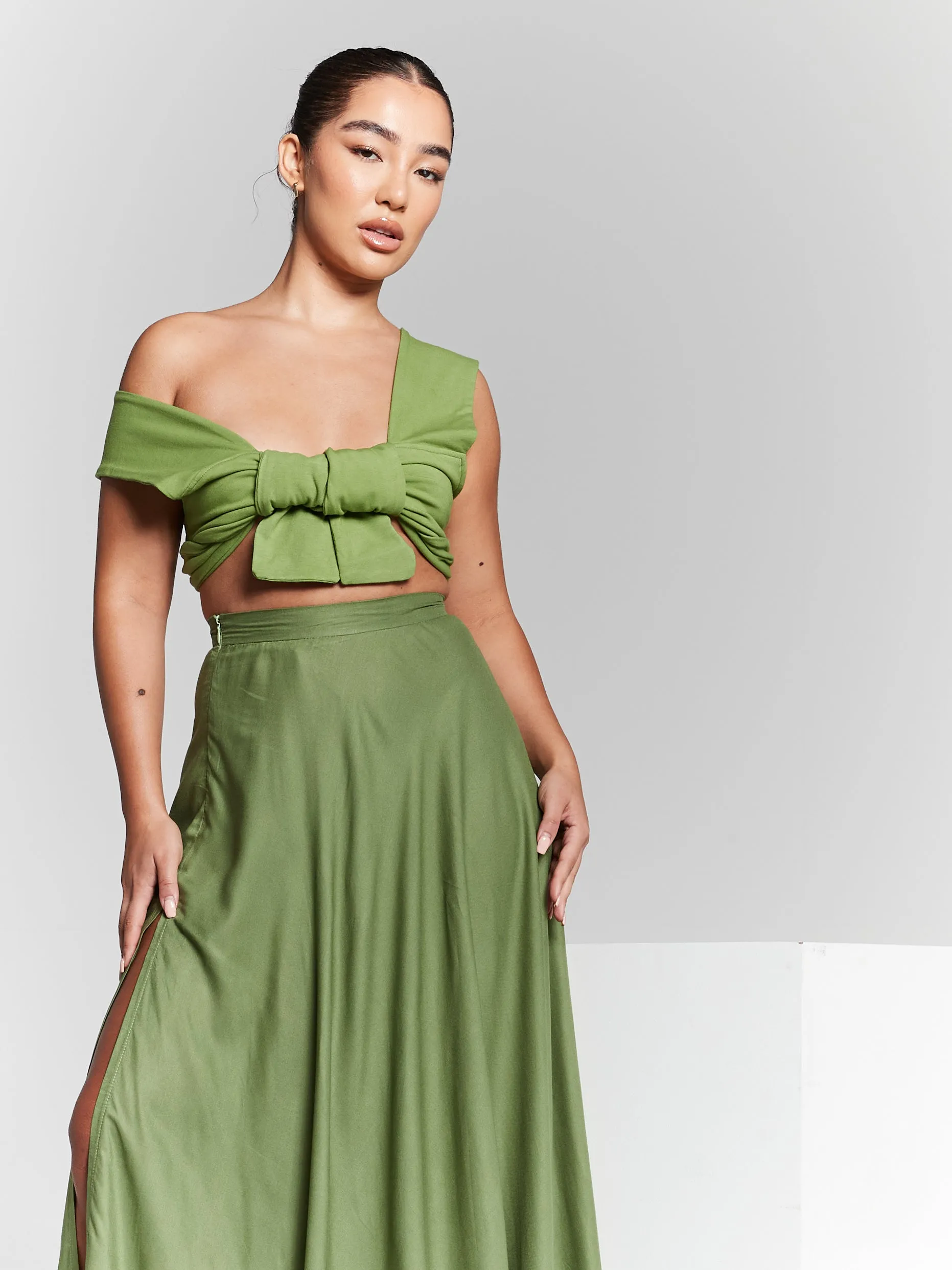 Isla Olive Green Multiway Tie Wrap Top by InFlair sold by Goddiva product image thumbnail 2