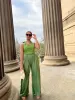 Olive Green Pleated Wide Leg Trouser by InFlair sold by Goddiva