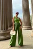 Olive Green Pleated Wide Leg Trouser by InFlair sold by Goddiva