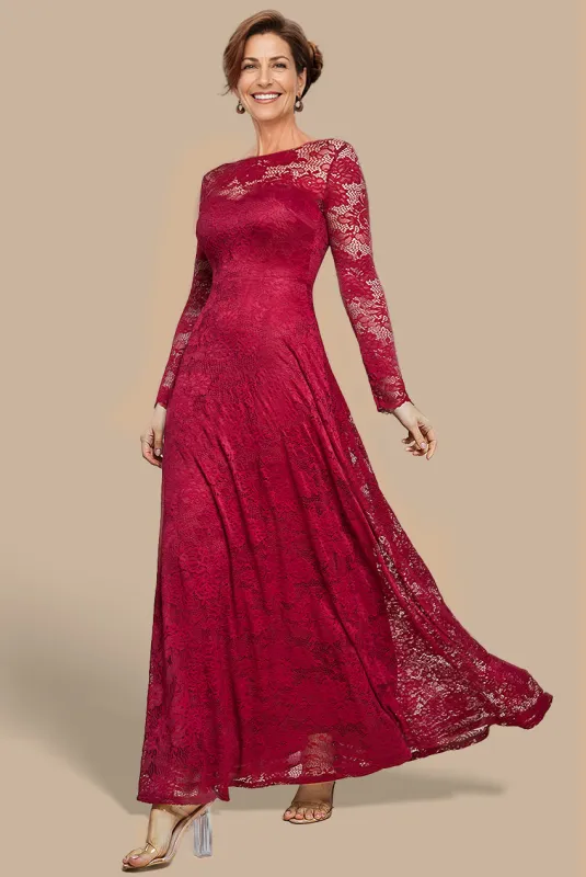 Scalloped Lace A-Line Maxi Dress - Wine by Goddiva sold by Goddiva