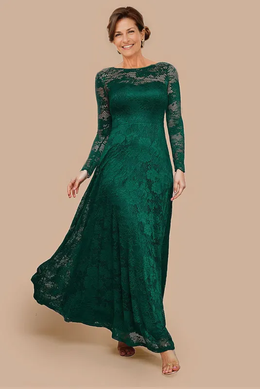 Scalloped Lace A-Line Maxi Dress - Emerald Green by Goddiva sold by Goddiva