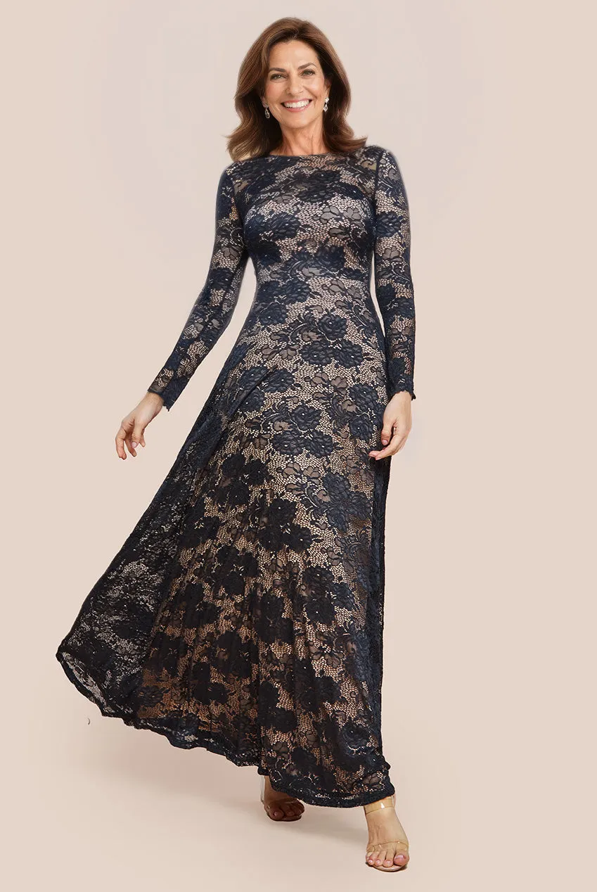 Scalloped Lace A-Line Maxi Dress - Black by Goddiva sold by Goddiva