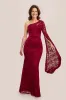 One Shoulder Scalloped Neck Maxi Dress - Wine by Goddiva sold by Goddiva