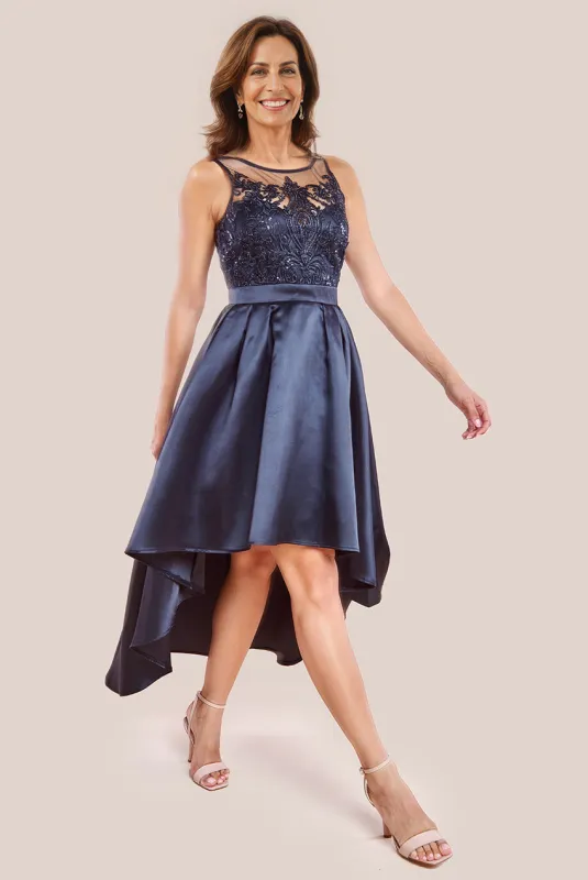 Sequin & Satin Dipped Hem Midi Dress - Black by Goddiva sold by Goddiva