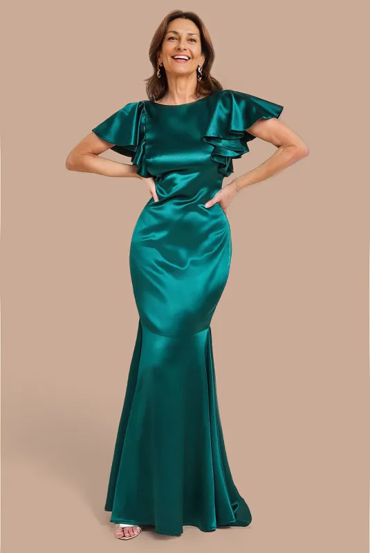 Satin Flutter Sleeve Mermaid Maxi - Emerald Green by Goddiva sold by Goddiva