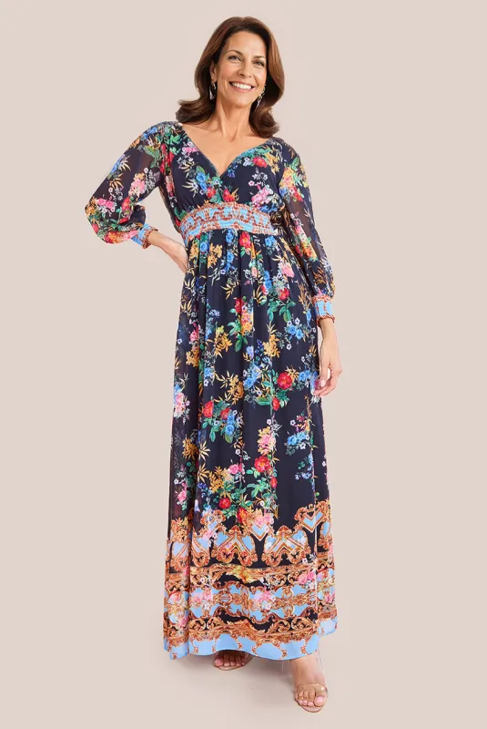 Chiffon Wrap Border Floral Print Maxi Dress - Black by Goddiva sold by Goddiva