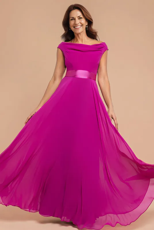 Cowl Neck Chiffon Maxi Dress - Magenta by Goddiva sold by Goddiva