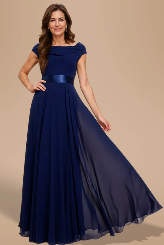 Cowl Neck Chiffon Maxi Dress - Navy Blue by Goddiva sold by Goddiva
