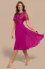 Embroidered Top Chiffon Pleated Midi - Magenta by Goddiva sold by Goddiva