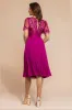 Embroidered Top Chiffon Pleated Midi - Magenta by Goddiva sold by Goddiva