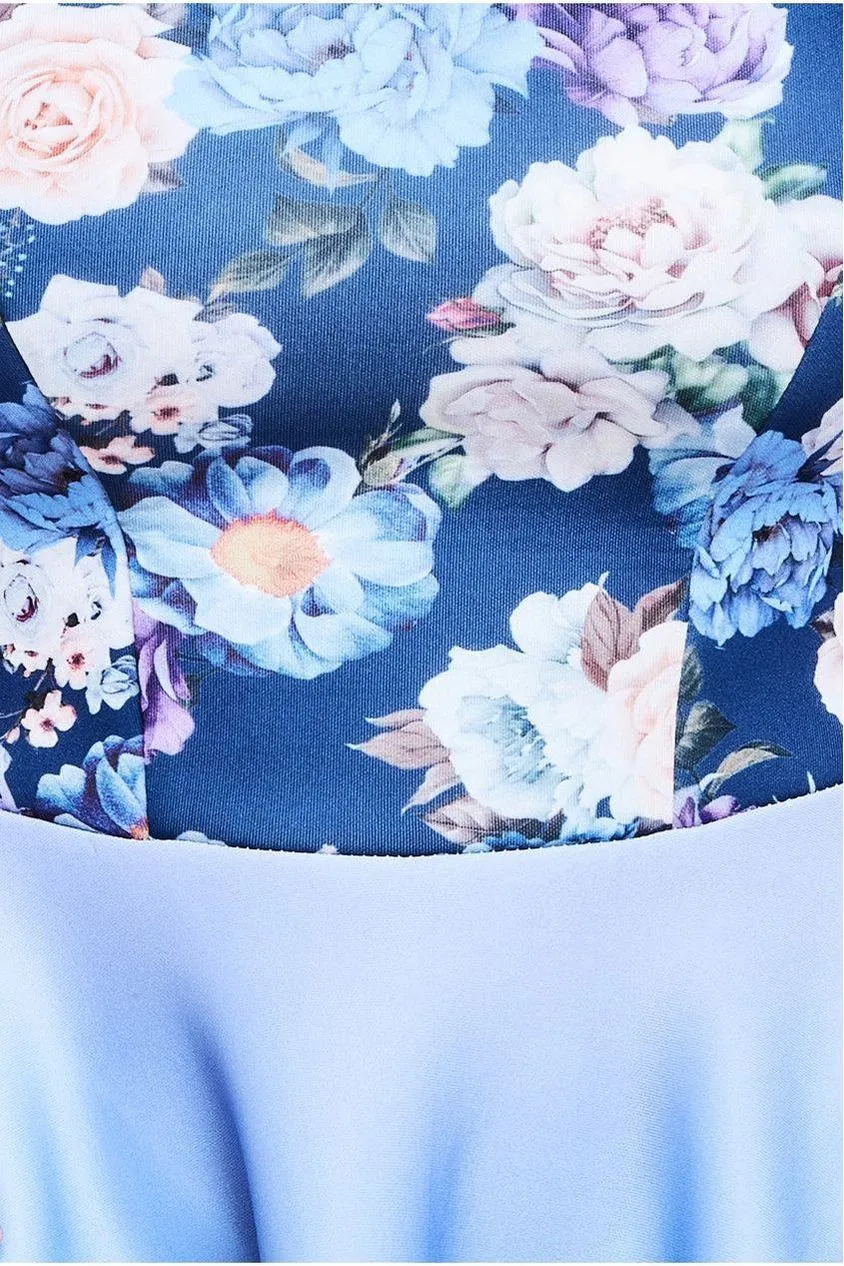 Floral Printed Scuba Foam Skater Dress - Blue by Goddiva sold by Goddiva product image thumbnail 3