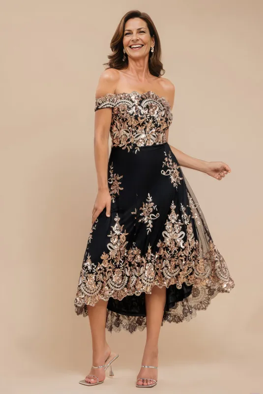 Bardot Sequin & Lace High Low Midi - Champagne by Goddiva sold by Goddiva