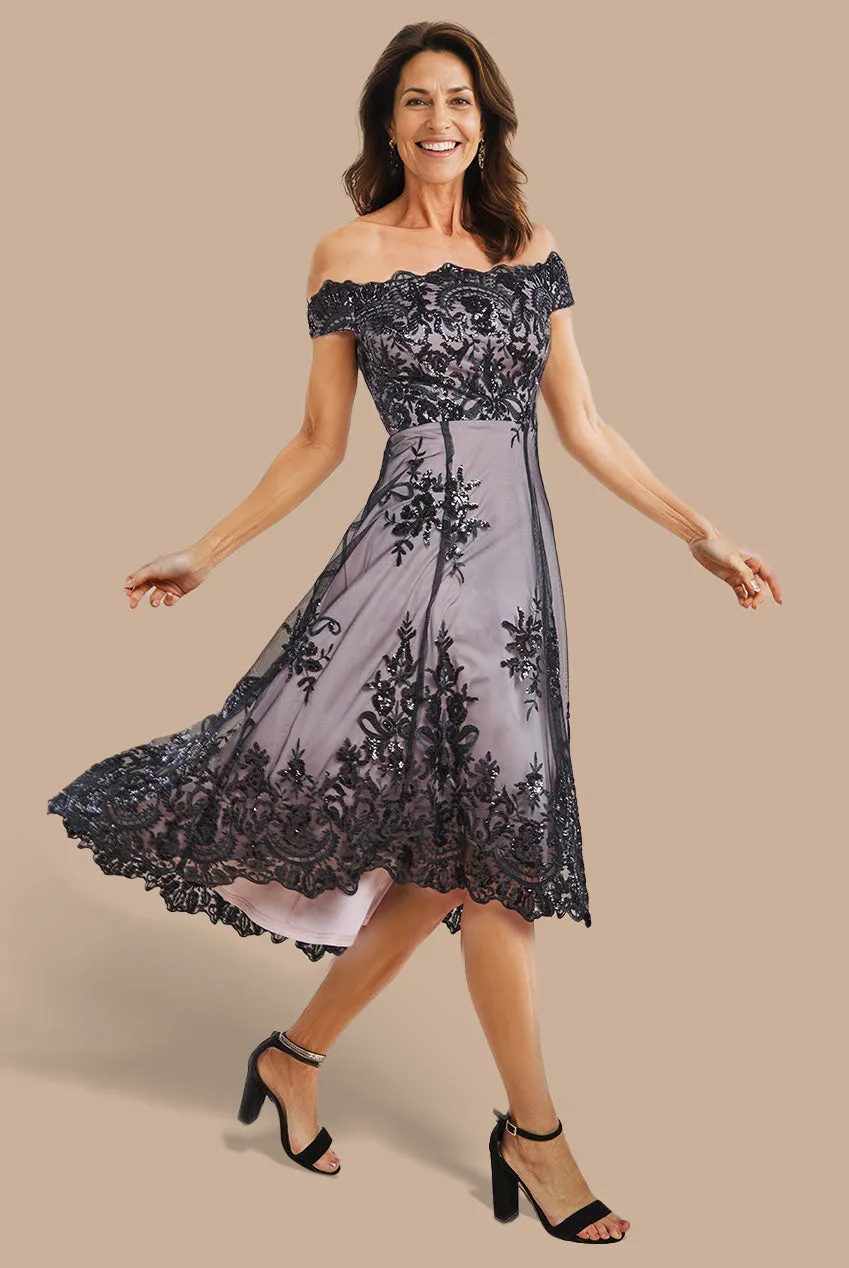 Bardot Sequin & Lace High Low Midi - Black by Goddiva sold by Goddiva