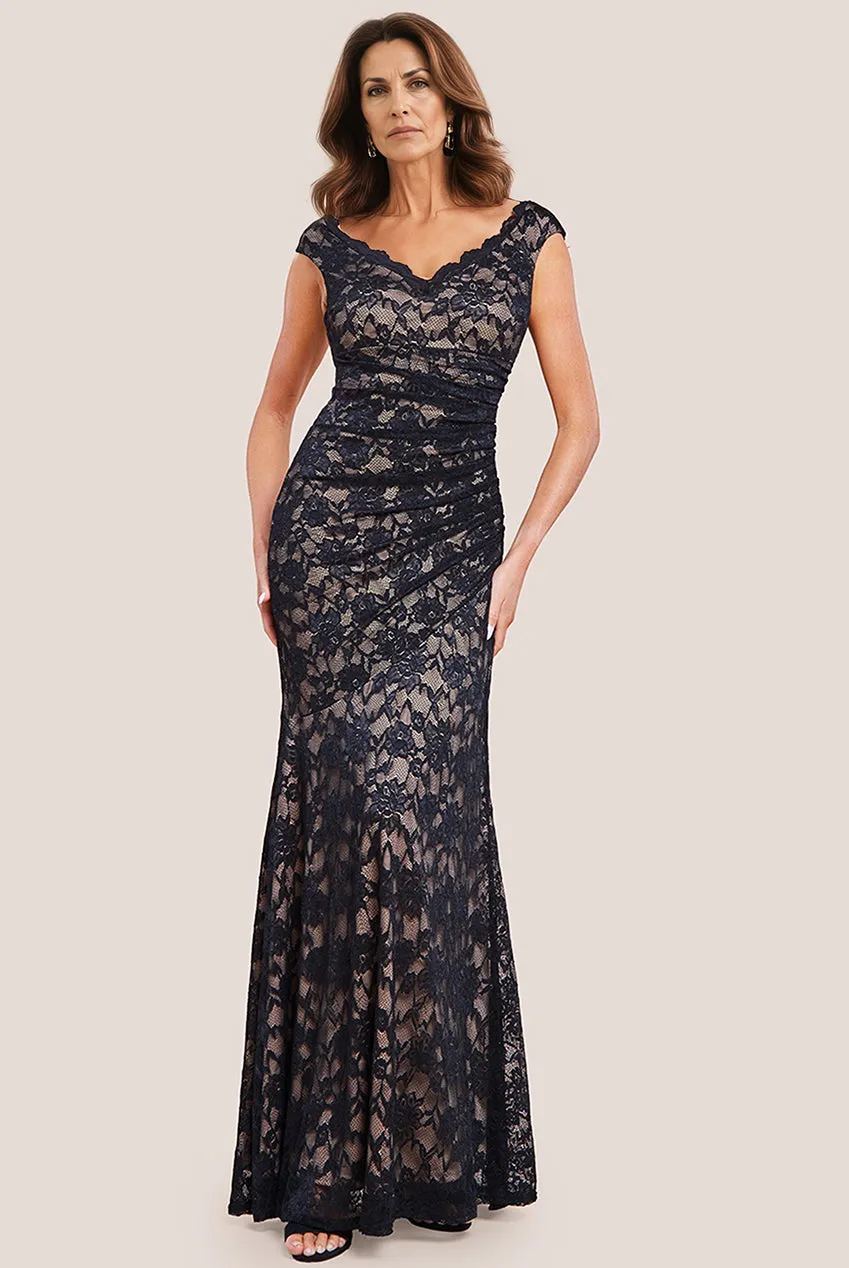 Off The Shoulder Scalloped Neck Maxi Dress - Black by Goddiva sold by Goddiva