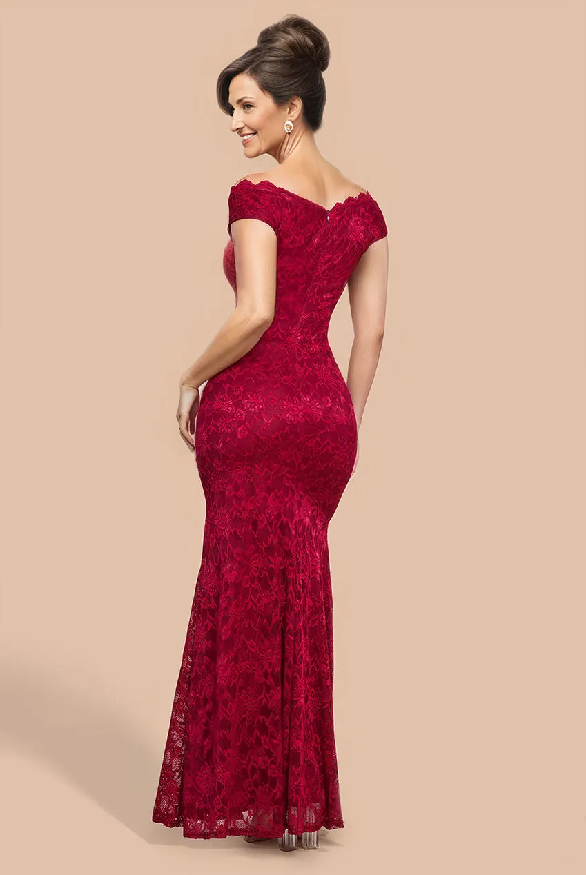 Off The Shoulder Scalloped Neck Maxi Dress - Wine by Goddiva sold by Goddiva product image thumbnail 2