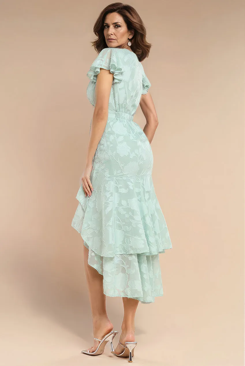 Jacquard Chiffon Wrap High Low Midaxi Dress - SageGreen by Goddiva sold by Goddiva product image thumbnail 2