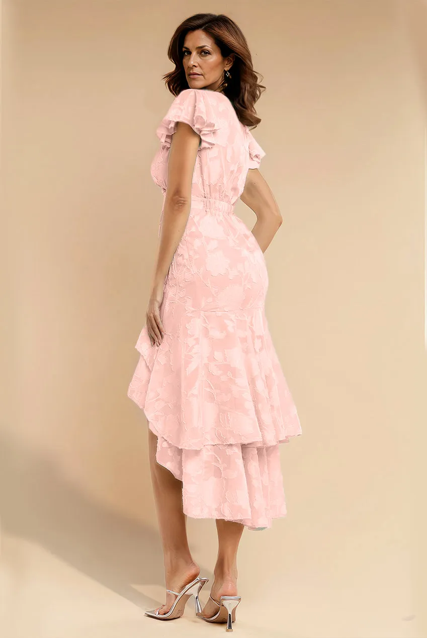 Jacquard Chiffon Wrap High Low Midaxi Dress - Pink by Goddiva sold by Goddiva product image thumbnail 2