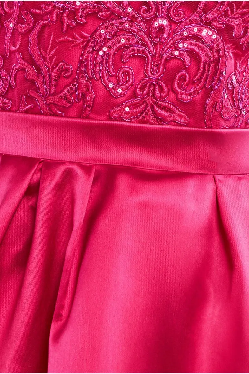 Sequin & Satin Dipped Hem Midi - Hot Pink by Goddiva sold by Goddiva product image thumbnail 3