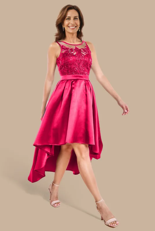 Sequin & Satin Dipped Hem Midi  - Hot Pink by Goddiva sold by Goddiva