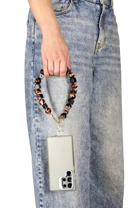 Square & Ball Style Acrylic Phone Strap - Black & Brown by Goddiva Accessories sold by Goddiva