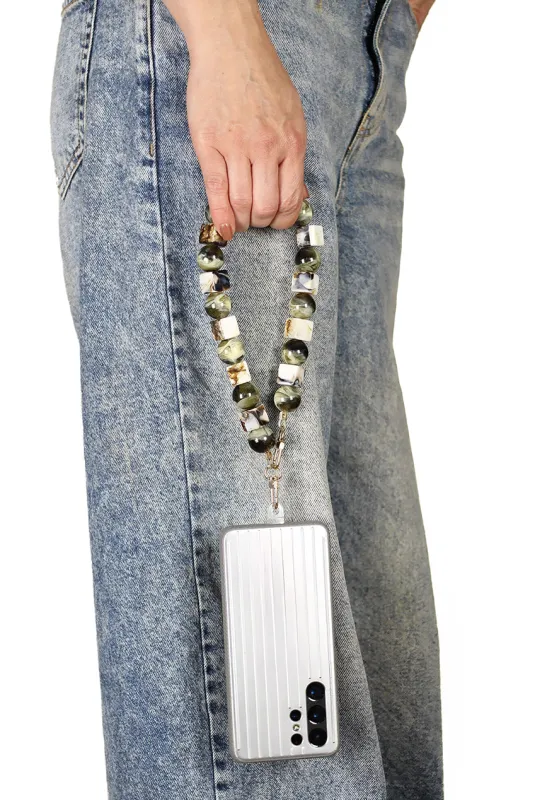 Square & Ball Style Acrylic Phone Strap - Green & White by Goddiva Accessories sold by Goddiva