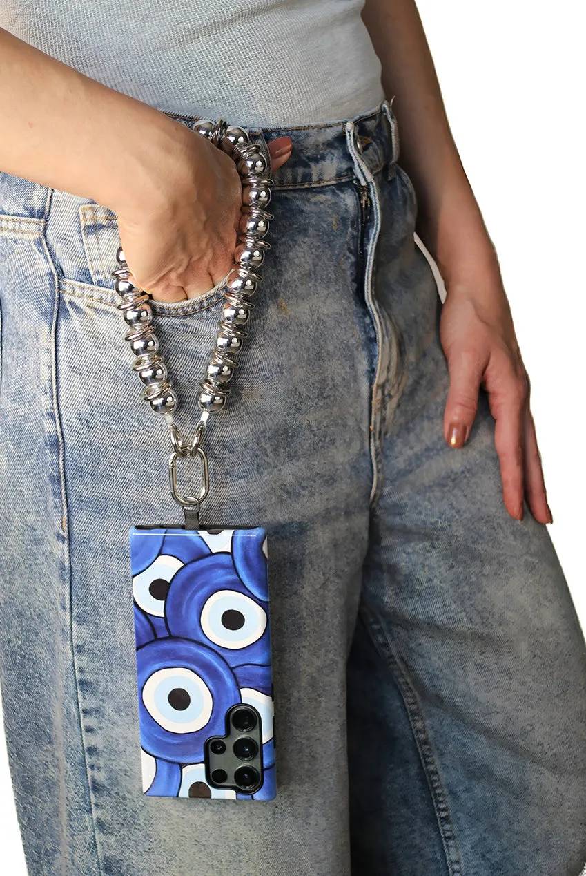 Metal Beaded Phone Strap - Silver by Goddiva Accessories sold by Goddiva