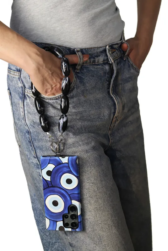 Acrylic Gemstone Phone Strap - Black by Goddiva Accessories sold by Goddiva