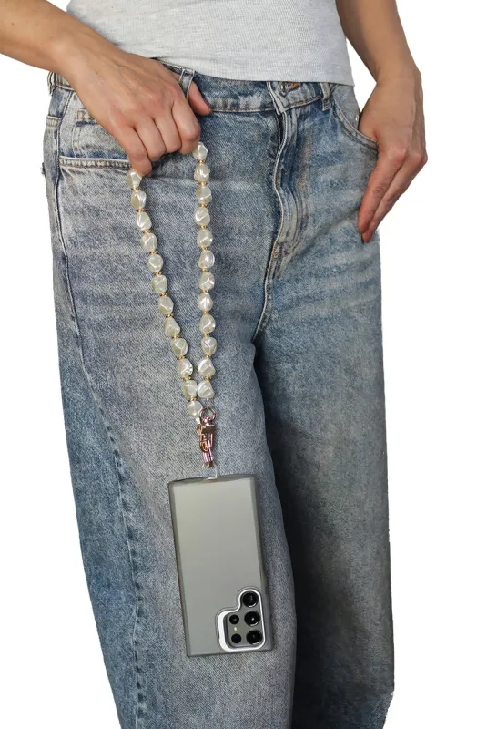 Pearl Barok Phone Strap - White by Goddiva Accessories sold by Goddiva