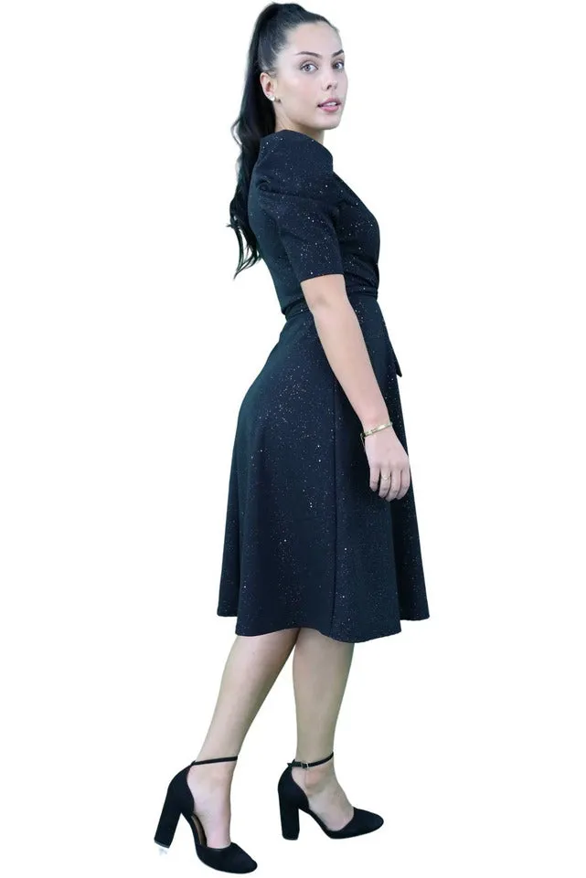 Signage Belted Wrap Skater Midi Dress sold by Goddiva product image thumbnail 3