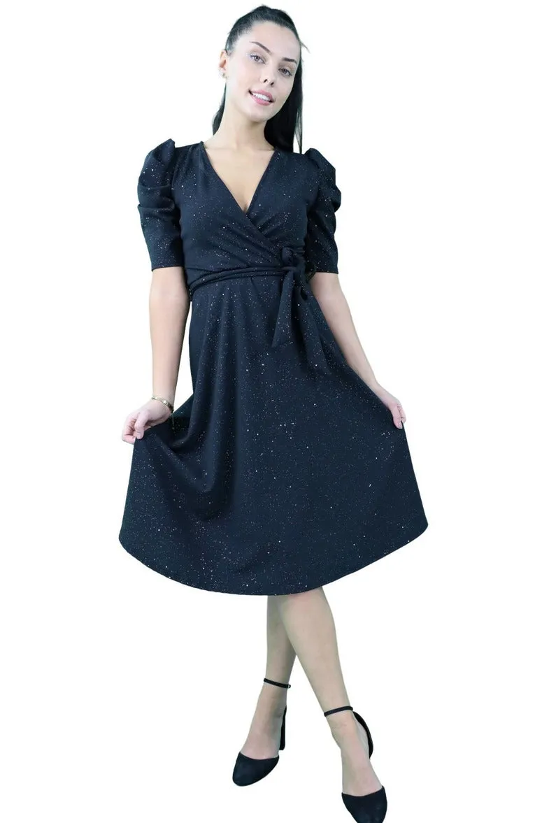 Signage Belted Wrap Skater Midi Dress sold by Goddiva product image thumbnail 2