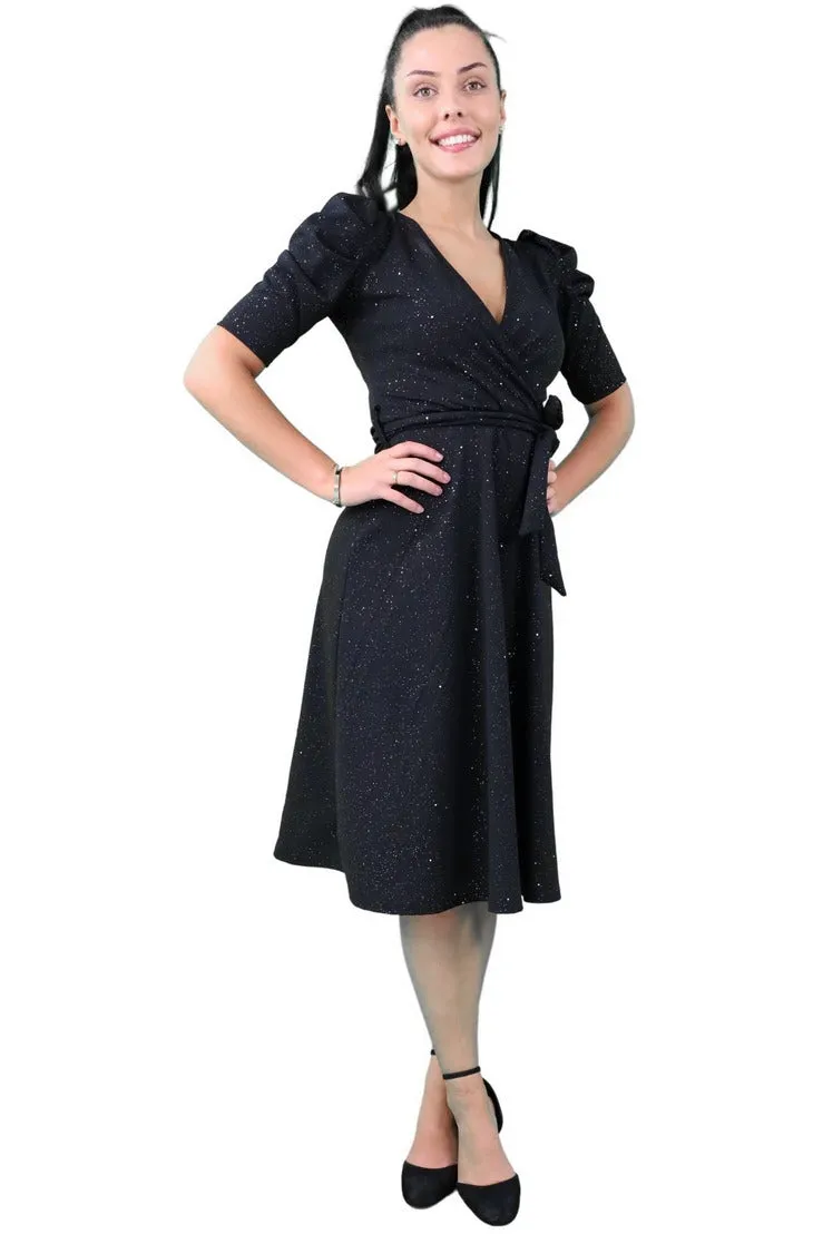 Signage Belted Wrap Skater Midi Dress sold by Goddiva product image thumbnail 5