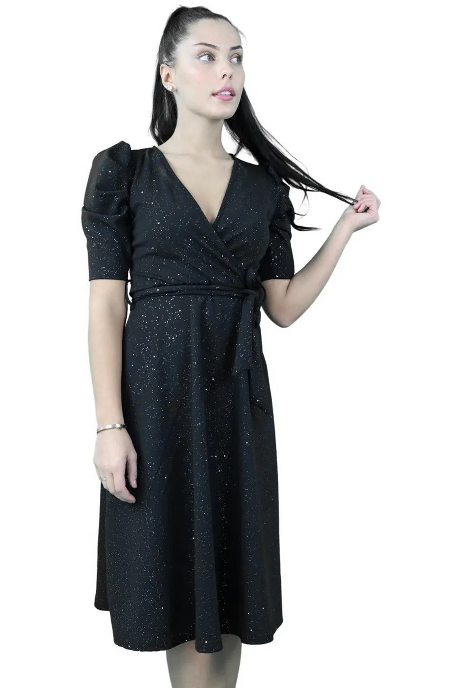 Signage Belted Wrap Skater Midi Dress sold by Goddiva product image thumbnail 4