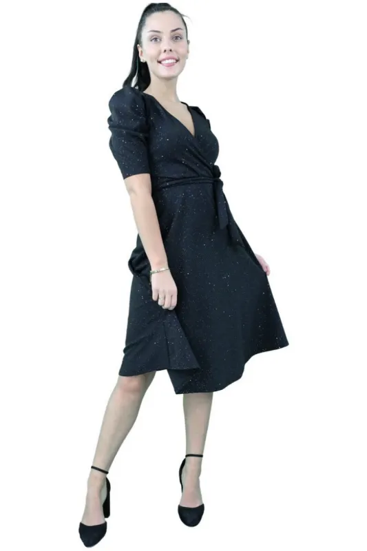 Signage Belted Wrap Skater Midi Dress sold by Goddiva